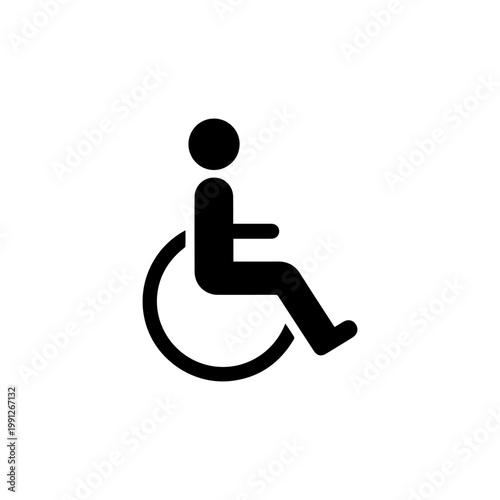 Minimalist black graphic icon of a person in a wheelchair the International Symbol of Access.