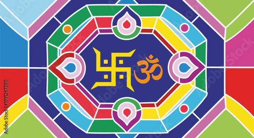 Vibrant Om Swastika Symbol Religious Art.