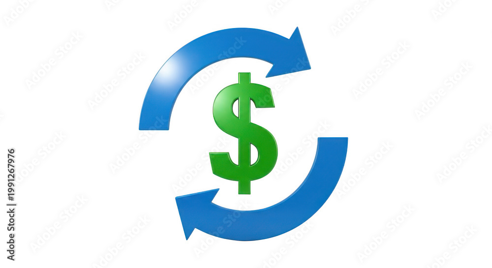 Fototapeta premium A graphic of a dollar sign being circulated by three blue arrows isolated on transparent background