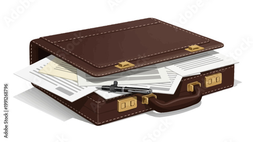 Brown Leather Briefcase Open.