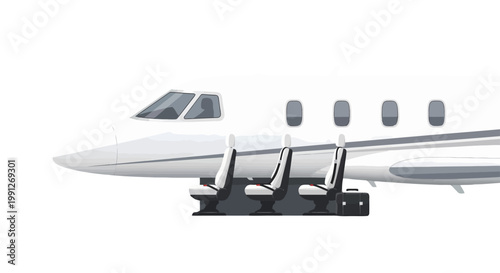 Cross section view of airplane cabin interior with seating arrangement.
