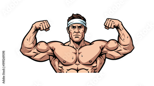 Muscular Man Flexing Biceps.
