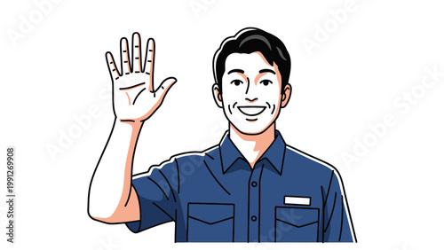 Smiling Man Waving Hand.