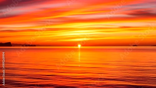 Vibrant Sunset over Calm Ocean Waters.