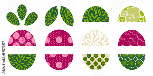 Colorful patterned egg shapes arranged in a grid formation