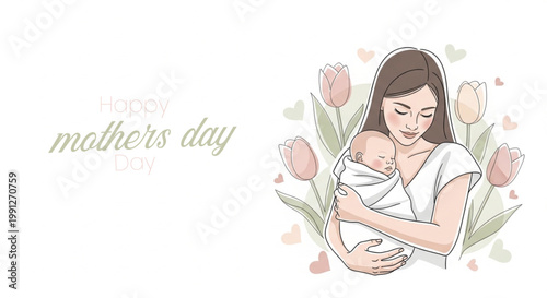 Mother's day illustration a tender moment between mother and baby