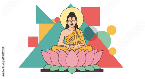 Meditating Buddha sitting in lotus position with serene expression.