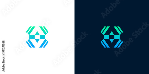 Modern abstract geometric logo design with a gradient of blue and green, suitable for technology and corporate branding