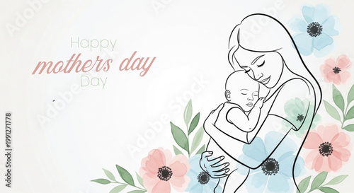 Mother's day illustration a loving embrace with floral accents
