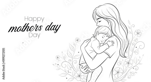 Happy mother's day a sketch of mother and baby affection