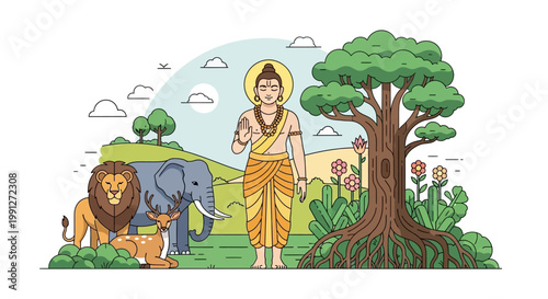 Serene depiction of a divine figure in traditional attire.