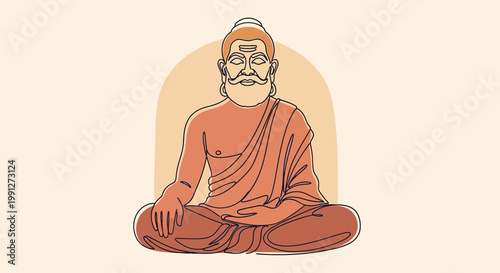 Meditating Monk in Orange Robes with Serene Expression.