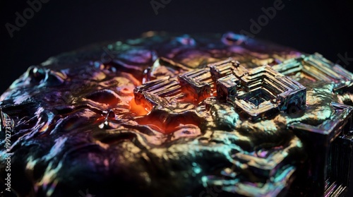 Molten Metal Abstract Background - Iridescent RainbowTexture, Liquid Bismuth Suface, Luxury Industrial Deign Element