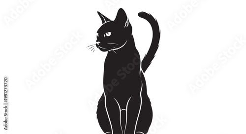 Black cat sitting with tail raised vector illustration design