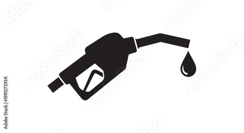 Black vector illustration of a gas pump nozzle with a single drop of fuel