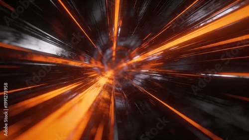 Abstract Light Streaks Converging To A Core Representing Rapid Progression and Forward Momentum