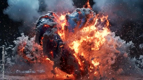 Explosion of Fire and Ice Colliding in Dramatic Display.