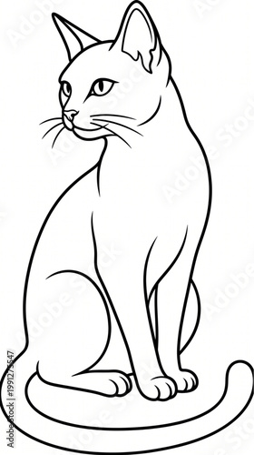 Elegant Sitting Cat Line Art - Minimalist Feline Vector Sketch
