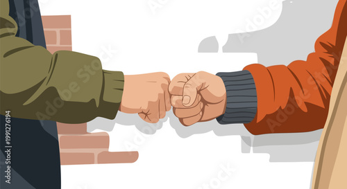 Two people performing a friendly fist bump gesture as a sign of agreement.