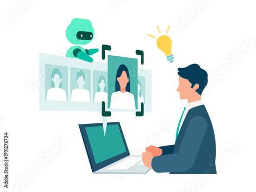 AI support system assisting professional businessman in CRM data analysis and customer management, digital technology for problem solving and business workflow optimization