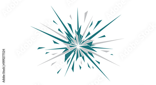 Abstract geometric teal and grey explosion on white background