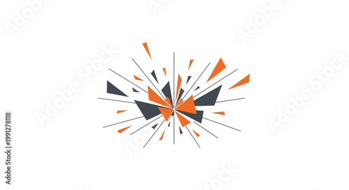 Abstract orange and grey geometric explosion burst on white background