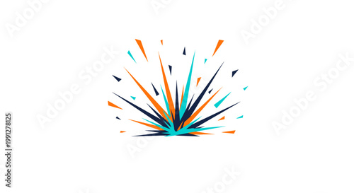 Abstract geometric explosion with orange and teal shards