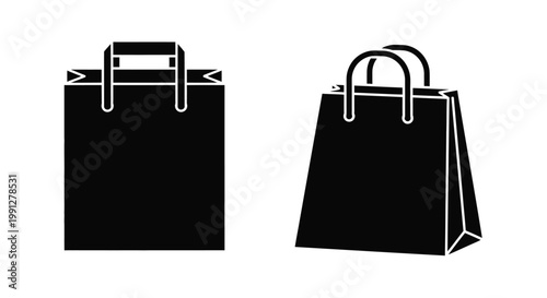 Two black shopping bags in a simple line art style illustration