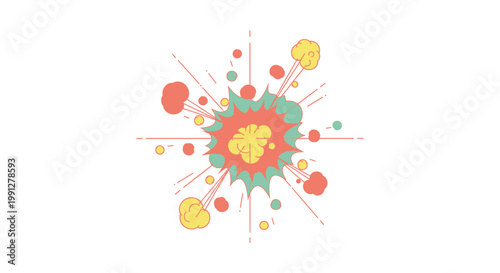 Cartoon explosion blast with red yellow and green clouds