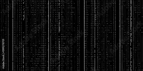 Abstract digital rain of white code cascading down a black background