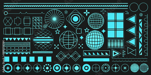 Abstract geometric shapes and lines in a bright teal color scheme