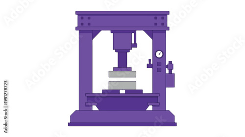 A purple hydraulic press machine with a gauge on the side, used for industrial pressing and manufacturing.