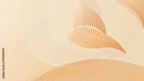 Abstract orange background with curved lines and shapes in various shades