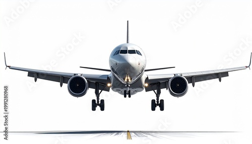 Commercial Airplane Landing Front View Isolated