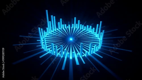Blue Sound Wave Equalizer on Black Background.
