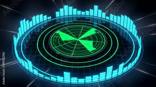 Radar Screen with Rotating Green Indicators.