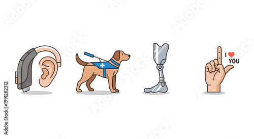 Flat vector icons for disability accessibility and inclusion