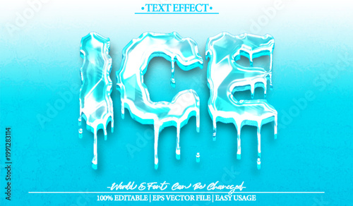 A frosty text effect vector icon set with ice, cold, winter, frozen, melting, dripping, liquid, and typography symbols