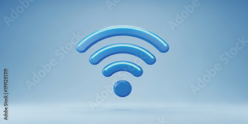 Blue 3D WiFi Signal Icon with Wireless Internet Symbol for Network Connection Technology Communication Design