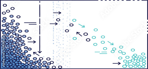 Chromatography Separation Process Diagram with Particle Migration Filtration and Scientific Laboratory Illustration Design