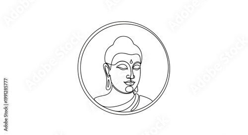 Buddha head in circle frame.