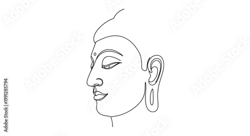 Buddha head in line art style.