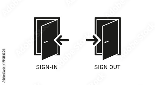 Sign In and Sign Out Door Icons: Entry and Exit Symbols for Access Control