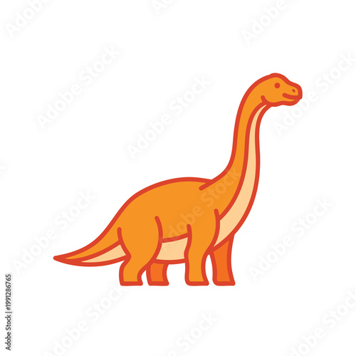 Cute orange cartoon brontosaurus dinosaur character illustration.