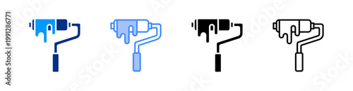 Paint Roller Multiple Style Icon Set Vector 