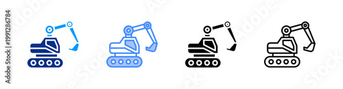 Excavator Multiple Style Icon Set Vector 
