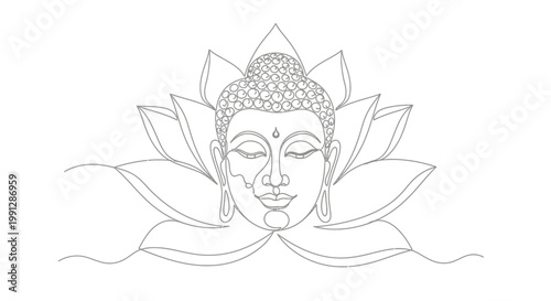Buddha head with serene facial expression.