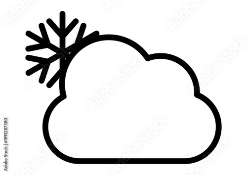 モノクロの雪のちくもり　シンプルなアイコン　単体　天気　ベクターイラスト	