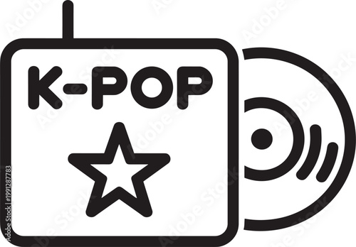 K-pop music icon with CD disk and player, Korean pop culture entertainment symbol vector illustration