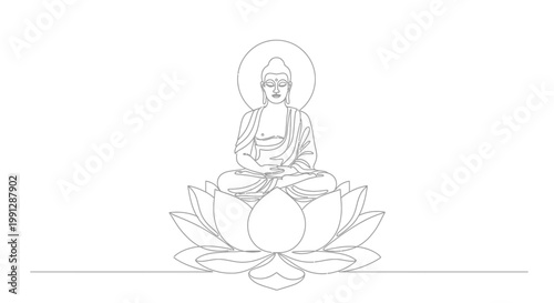 Buddha statue sitting on lotus flower.